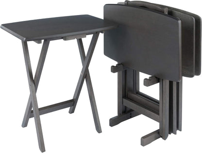 Dorian Oversized Snack Table Set, Oyster Gray (Brown Base) (Replace Color May Vary)., 23.62 X 15.75 X 25.51, 5Pc