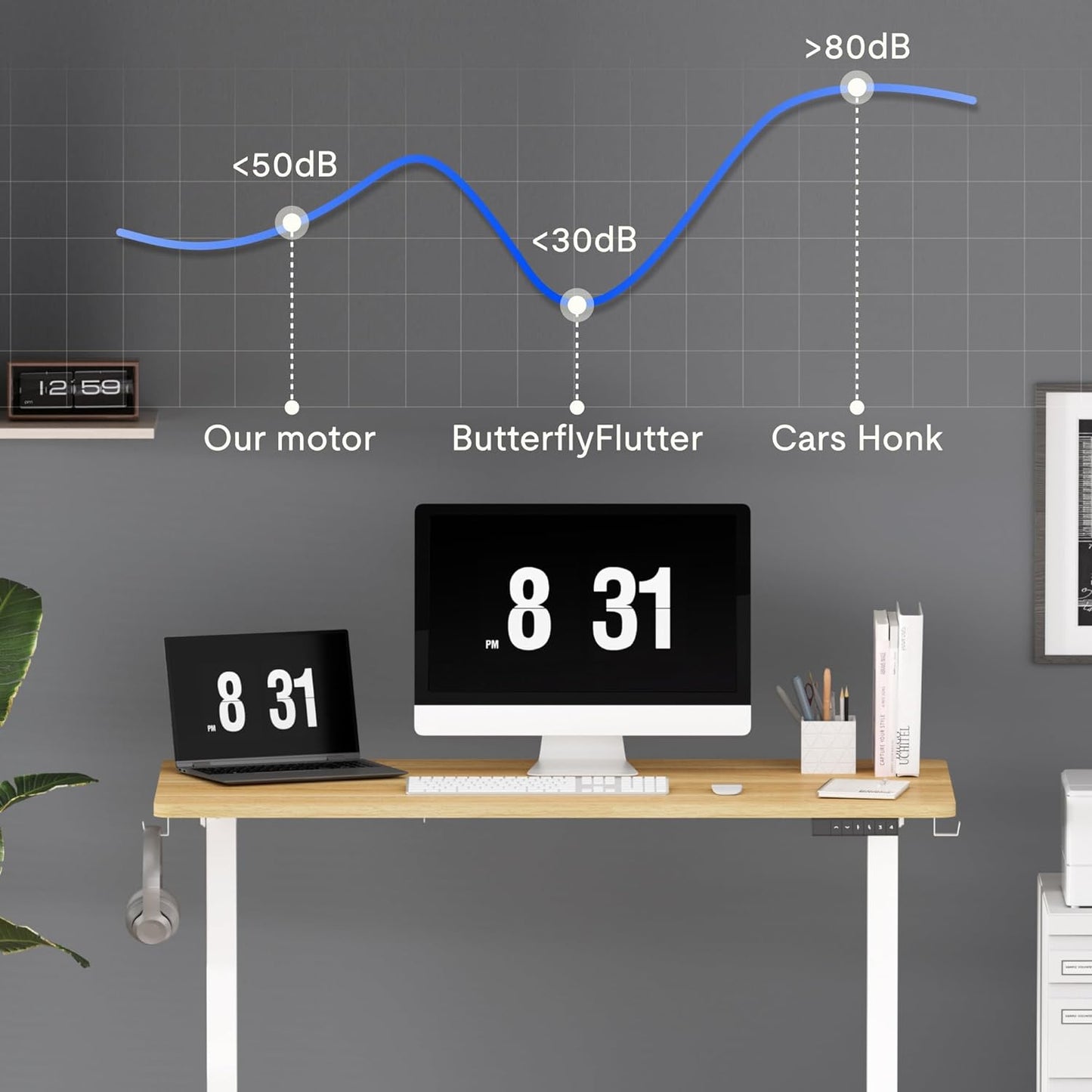 EN1 One-Piece Standing Desk 40 X 24 Inches Height Adjustable Desk Electric Sit Stand up Desk Home Office Desks Computer Workstation (White Frame + Maple Desktop)