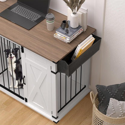 Wooden Dog Crate Furniture Kennel, Decorative Furniture-Style Dog Kennel End Table with Sliding Door, Drawer for Small and Medium-Sized Dog (Elegant Black,M)