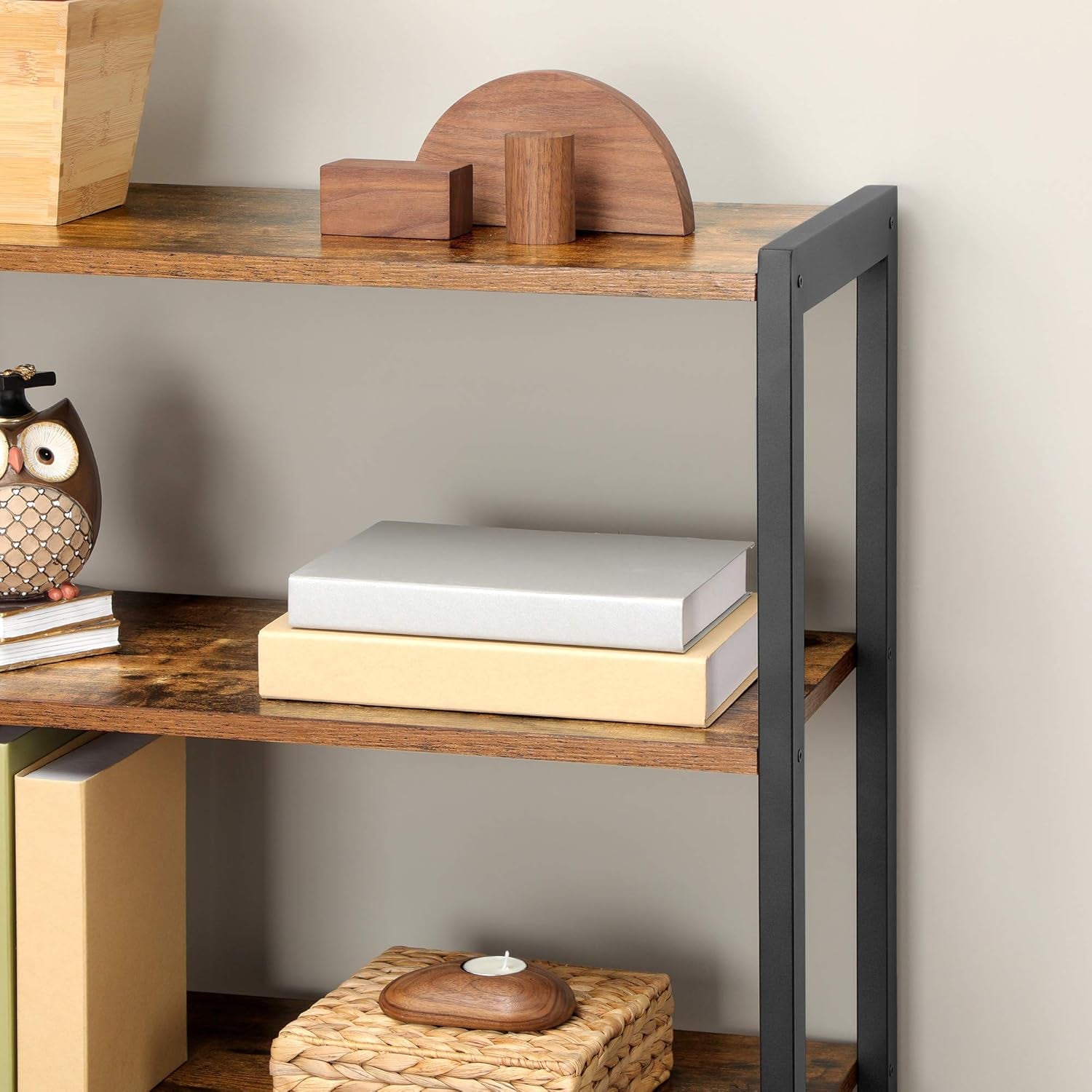 LOWELL Bookshelf, Storage Cabinet with 3 Shelves and 2 Louvered Doors, Industrial Bookcase in Living Room, Study, Bedroom, Multifunctional, Rustic Brown ULSC75BX