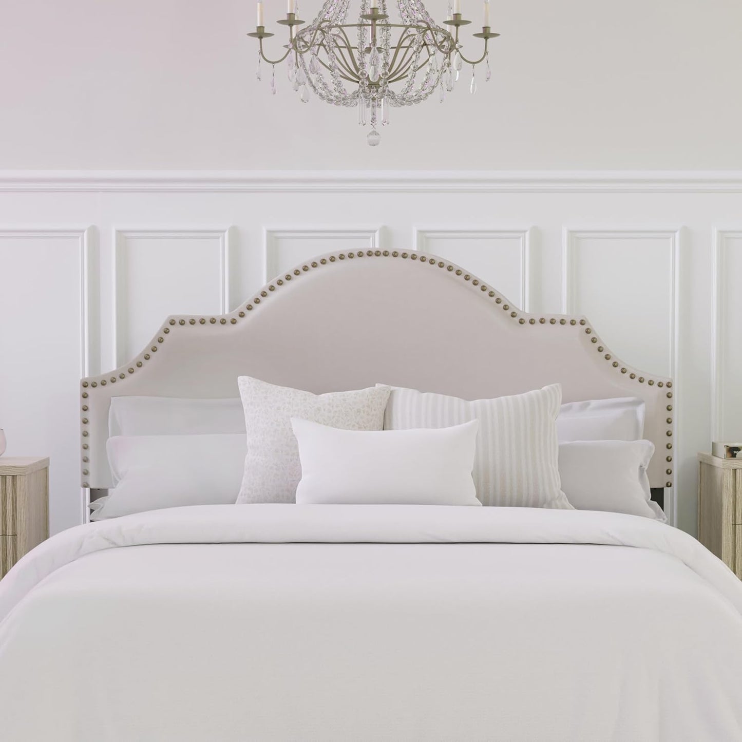 , Cynthia Upholstered Full/Queen Adjustable Headboard, Cream