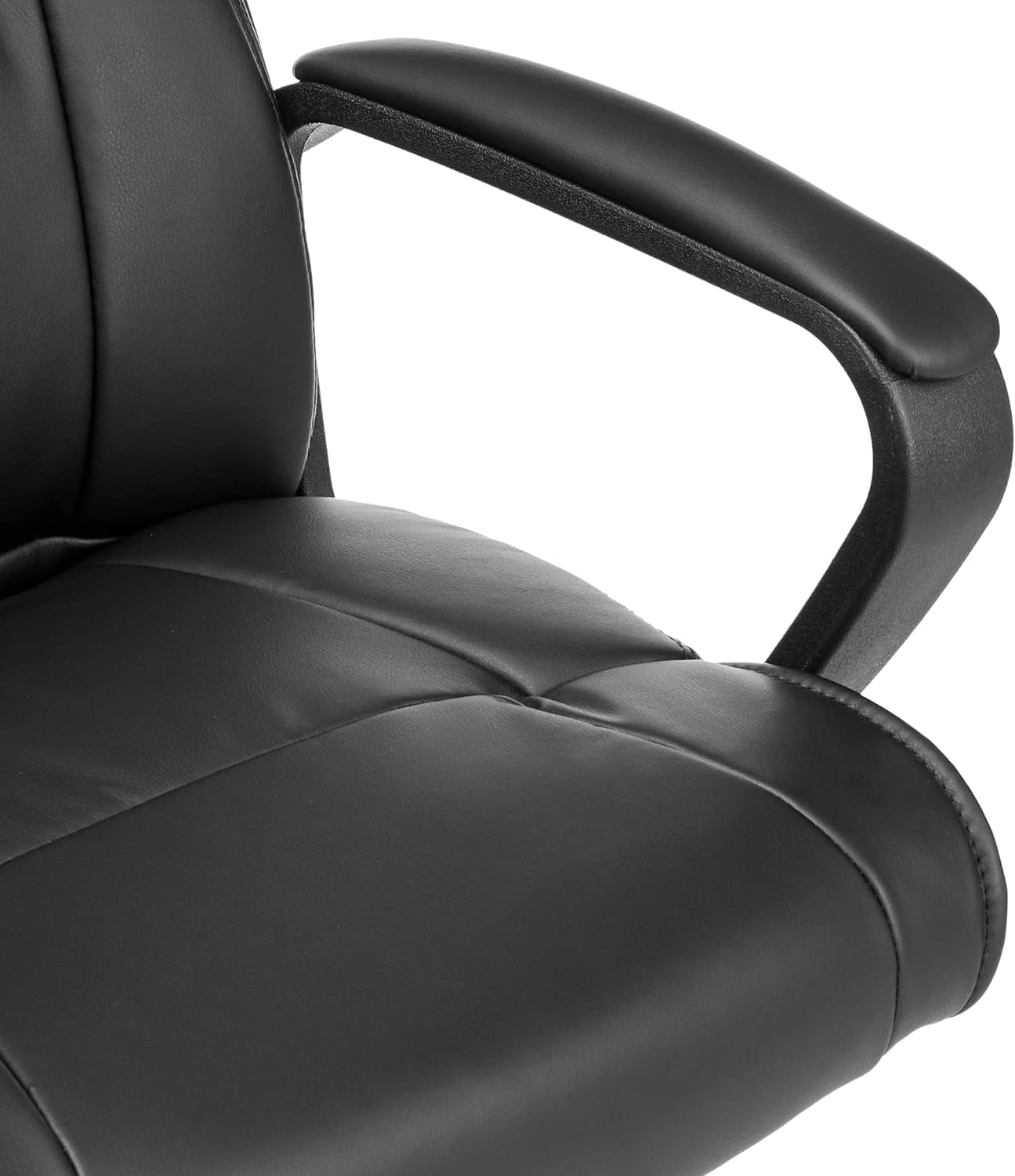 Office Computer Task Desk Chair with Padded Armrests, Mid-Back, Adjustable, 360 Swivel, Rolling, 275 Pound Capacity, 24.2"D X 24"W X 34.8"H, Black Faux Leather