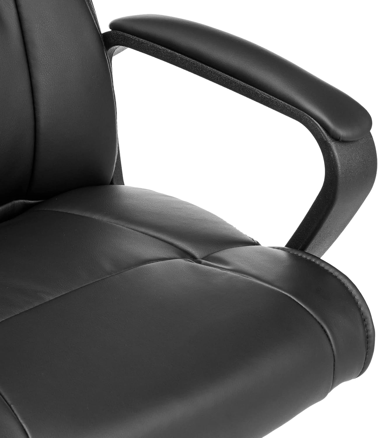 Office Computer Task Desk Chair with Padded Armrests, Mid-Back, Adjustable, 360 Swivel, Rolling, 275 Pound Capacity, 24.2"D X 24"W X 34.8"H, Black Faux Leather