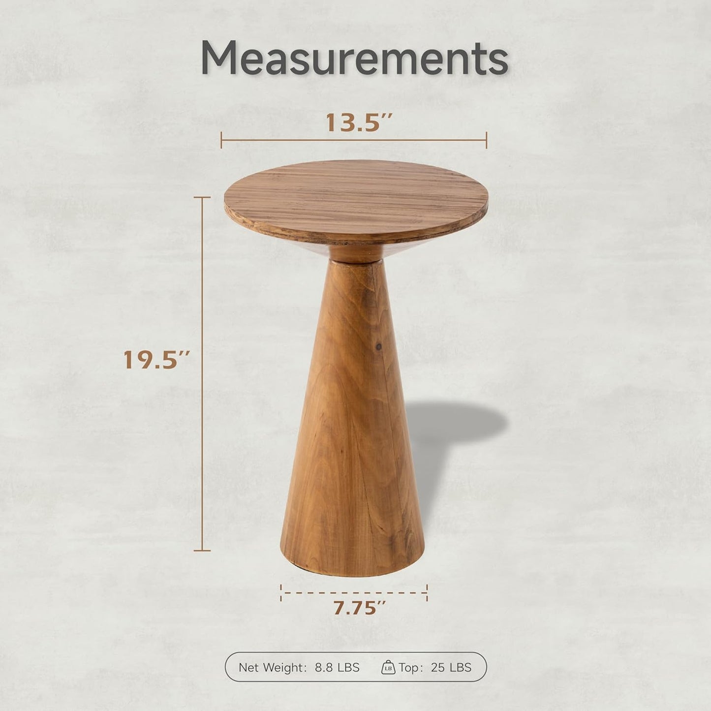 Small Pedestal End Table round Farmhouse Martini Table Wood Plant Stand Rustic Drink Table for Small Space Living Room, Walnut
