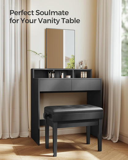 Adjustable Wooden Piano Bench Stool with Sheet Music Storage Black ULPB57H