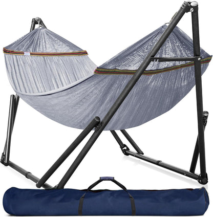 Universal Double Hammock with Stand Included for 2 Persons/Foldable Hammock Stand 600 Lbs Capacity Portable Case - Inhouse, Outdoor, Camping, Grey