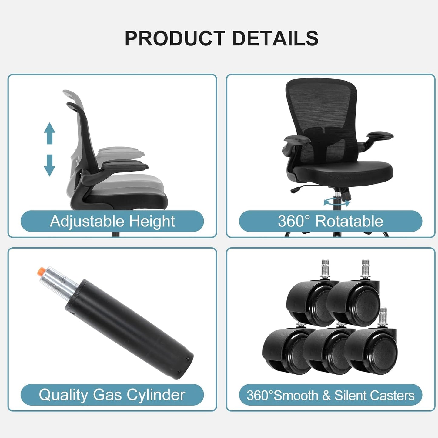 Office Chair, Ergonomic Desk Chair with Flip-Up Armrests, PU Leather Computer Chair Home Office Desk Chairs with Lumbar Support, Mesh Swivel Executive Chair Rolling Task Chair, Black