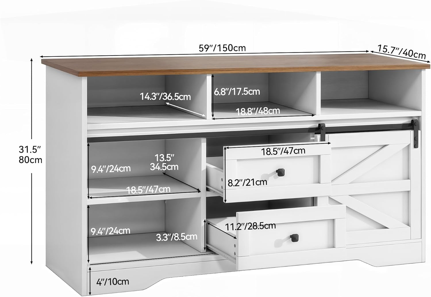Buffet Cabinet with Drawers, 59" Large Sideboard Buffet Storage Cabinet with Shelves and Doors, Modern Farmhouse Coffee Bar Station Wood Kitchen Table for Kitchen, Dining Room, White