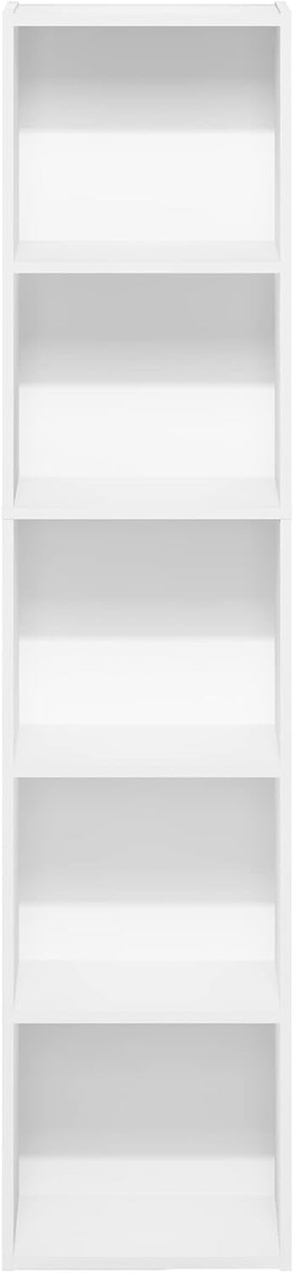 PASIR Book Shelf, 5-Tier Modern Bookshelf, Open Shelves Bookcase, 9 X 12 X 52, for Living Room, Bedroom, Home Office, Plain White