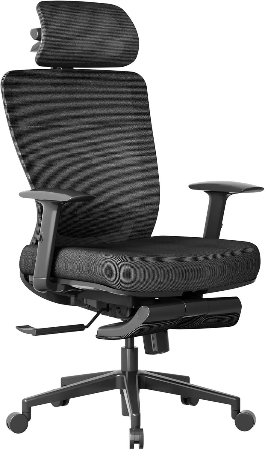 Ergonomic Office Chair with Footrest, Mesh Back Computer Chair, Home Office Desk Chairs, with Adjustable Lumbar Support/4D Headrest/Reliable Base, Elastic Foam Seat, Black, OC3 Cloud-F