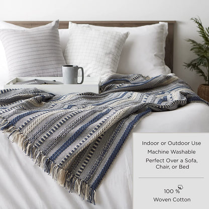 Rustic Farmhouse Double Diamond Woven Throw, 50X60, Stone