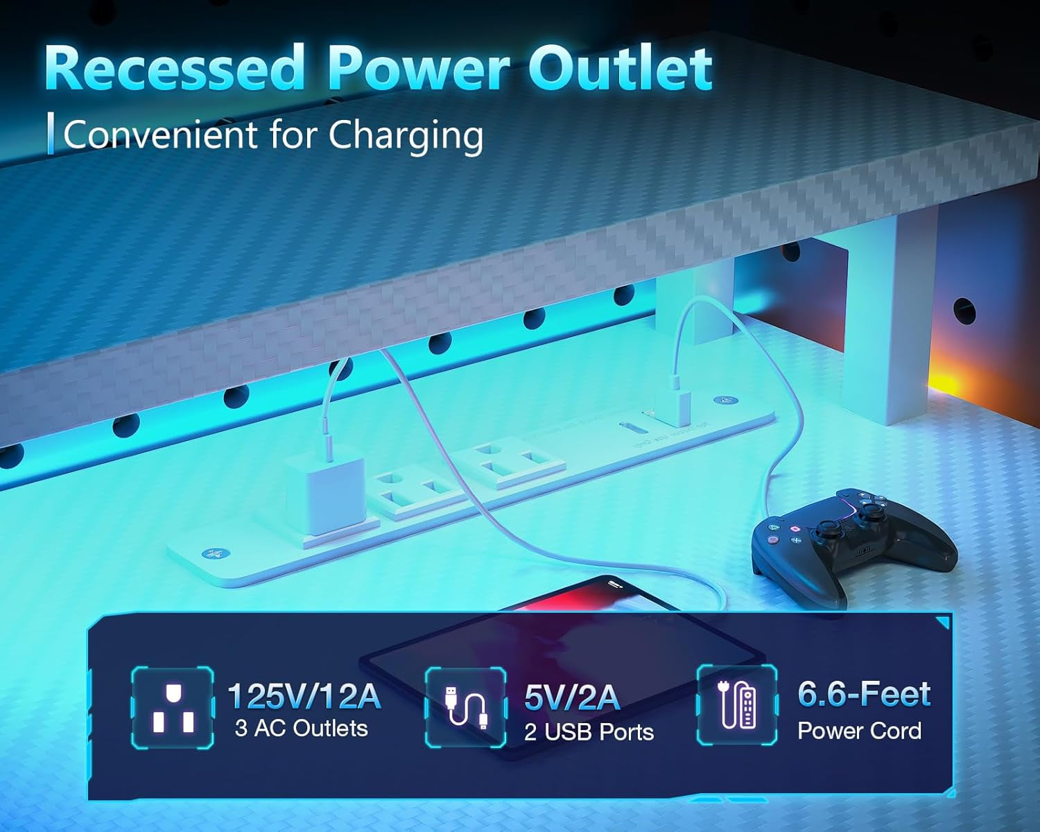 59 Inch Gaming Desk with USB Charging Ports & LED Light - Reversible Computer Desk with 3 Fabric Drawers, Monitor Stand, CPU Stand, and Side Hook, Modern Office Desk, White