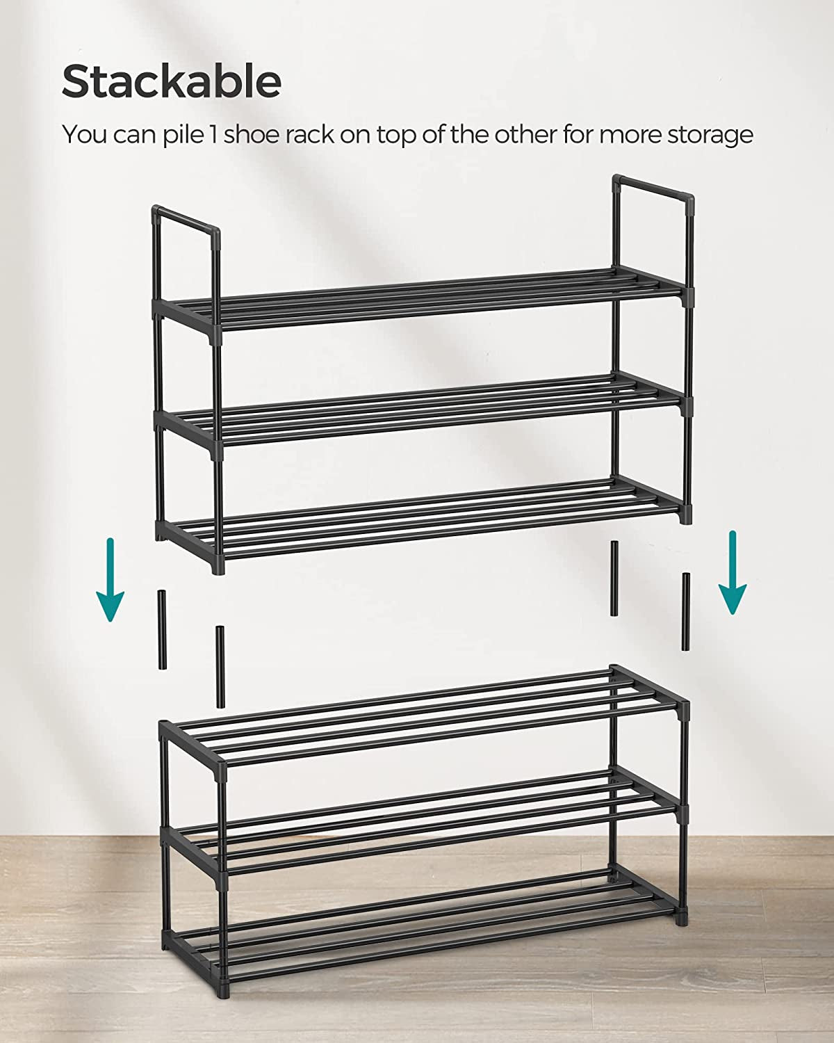 Shoe Rack, 3-Tier Shoe Organizer, Metal Storage Shelf, Upright or Upside Down, for 16-20 Pairs, Stackable, for Entryway, 11.8 X 36.2 X 21.7 Inches, Black ULSA303B02