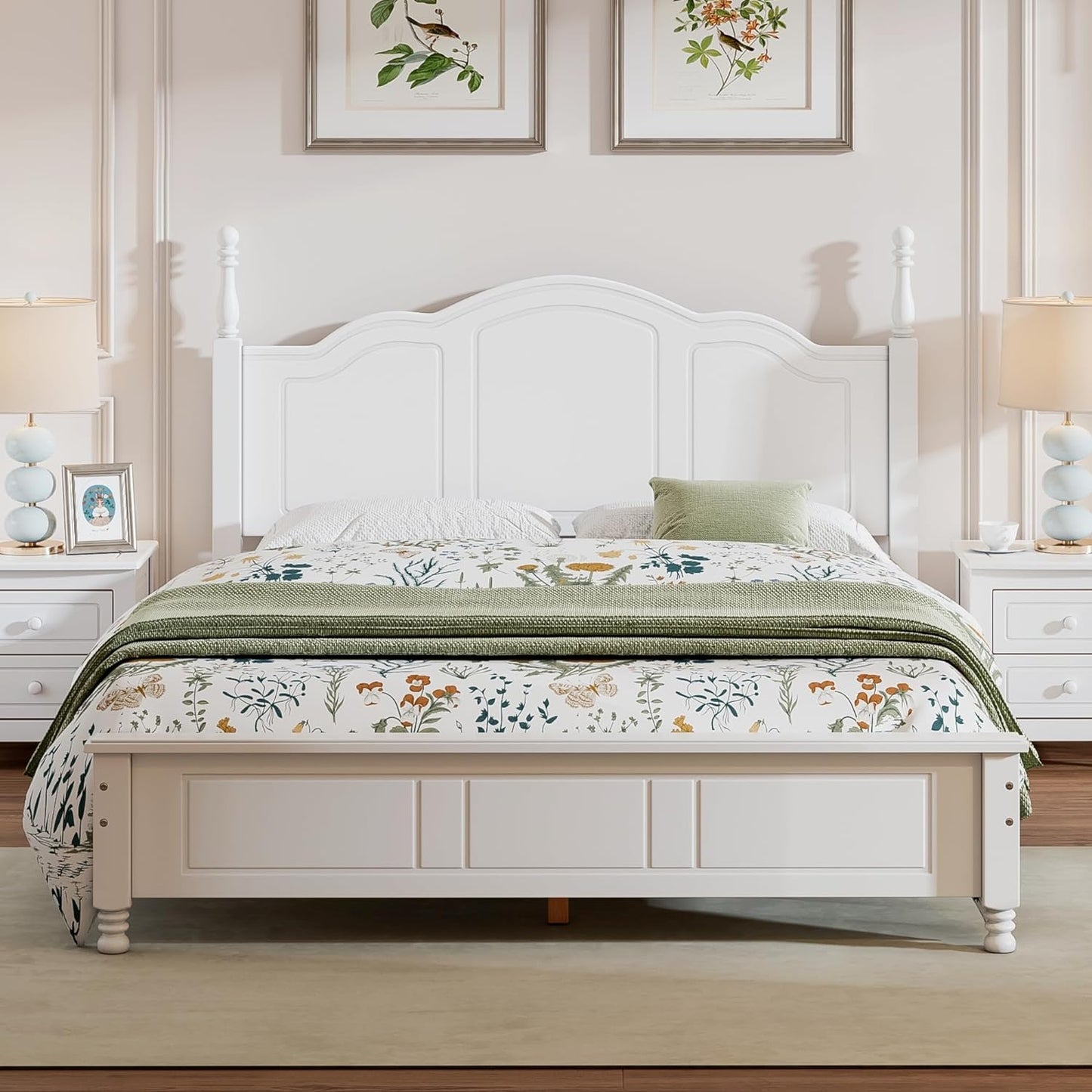 Bedroom Set Furniture, 3-Pieces Bedroom Sets, Queen Size Wood Platform Bed and 2 Nightstands, White