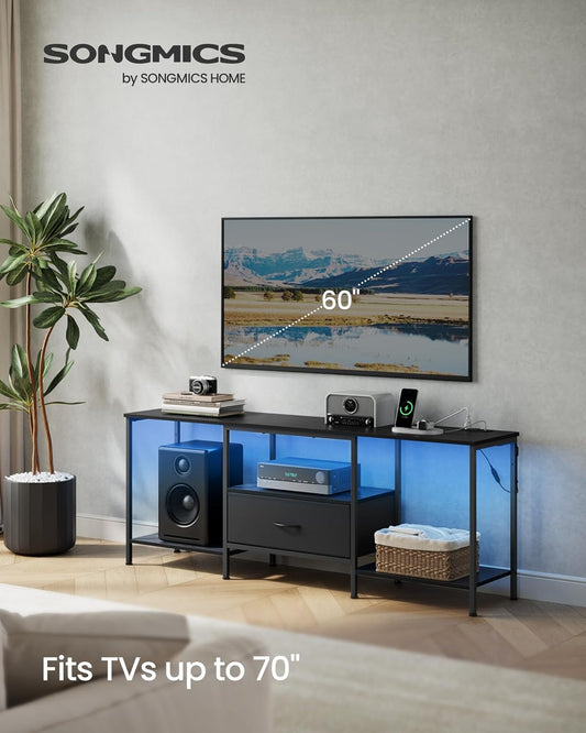BELLAH Collection - TV Stand for Tvs up to 70 Inches, Media Console Table and Entertainment Center Unit for Living Room, with Shelves and Drawer, Steel, Modern, Ink Black ULGS131B101S