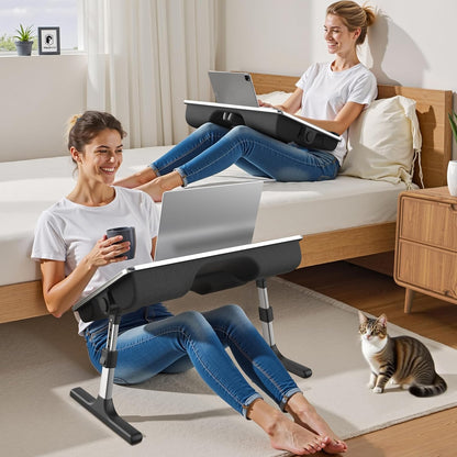 2-In-1 Lap & Bed Desk with Soft Cushions - Adjustable Height & Angle, Foldable Laptop Stand for Bed & Couch - Wrist Rest, Ipad Holder, Stopper & Non-Slip Leather - Bed Table for Adults & Kids