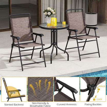 Bistro Table and Chairs Set of 2, Outdoor 3 Piece Patio Bistro Set with 1.57” Umbrella Hole, Tempered Glass Tabletop, 2 Folding Chairs, Small Patio Furniture Dining Set for Garden, Balcony