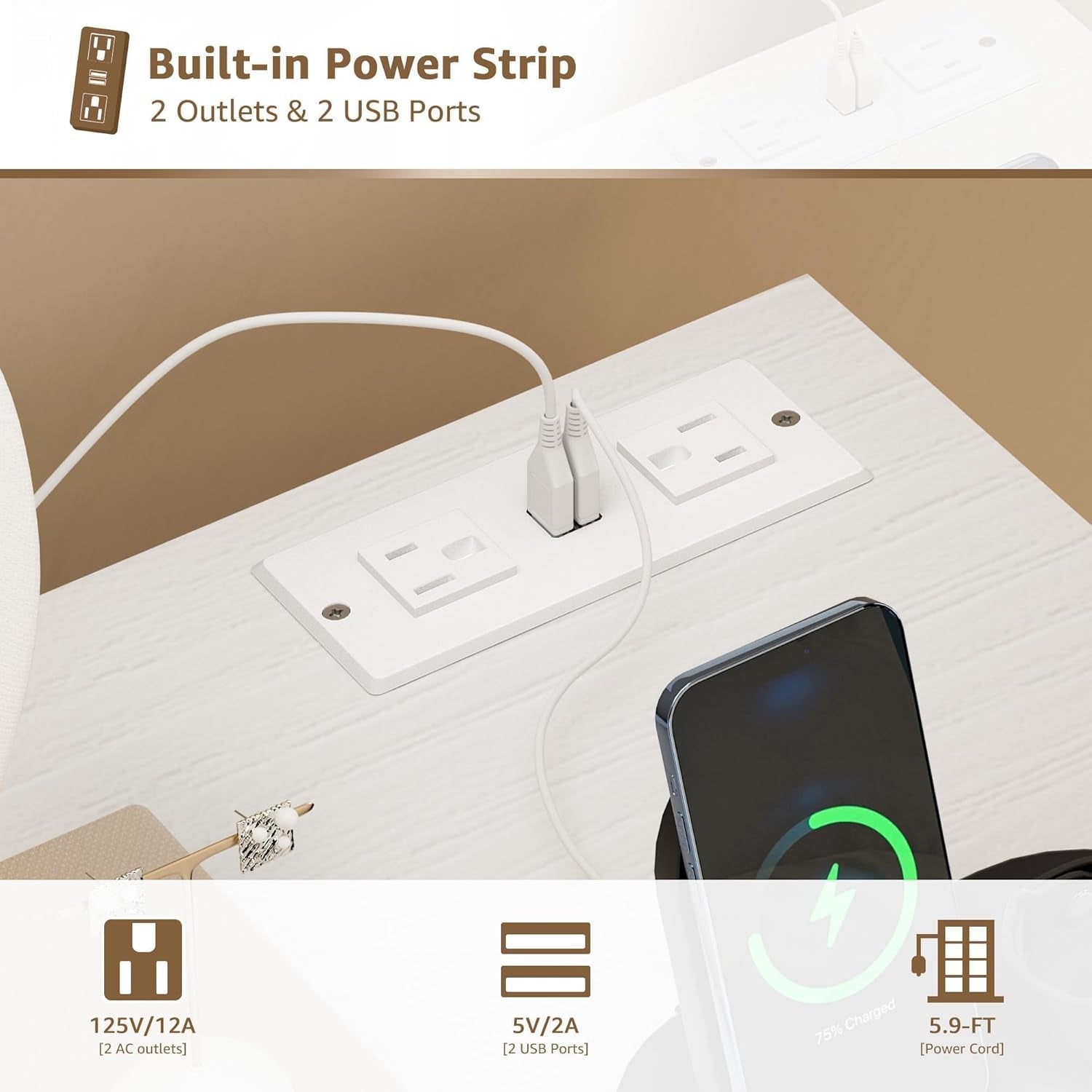 White Vanity Desk with Mirror and Light- Makeup Vanity Set Table with Chair, Storage, Lighted Mirror, 8 Large Fabric Drawers & Power Outlet, Dressing Table Vanities for Girls Bedroom