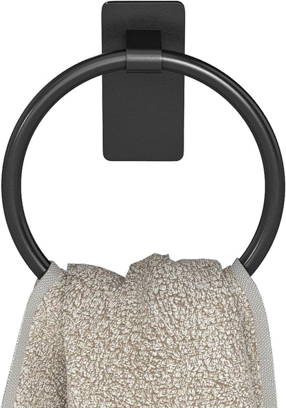 Adhesive Towel Ring, Hand Towel Holder for Bathroom, Adhesive round Towel Ring for Bath RV, Black