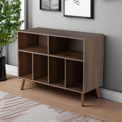 Record Player Stand with Vinyl Storage Cabinet, Wood Turntable Table Open Shelf Holder up to 350 Albums Cube Storage Organizer for Living Room, Office, Brown
