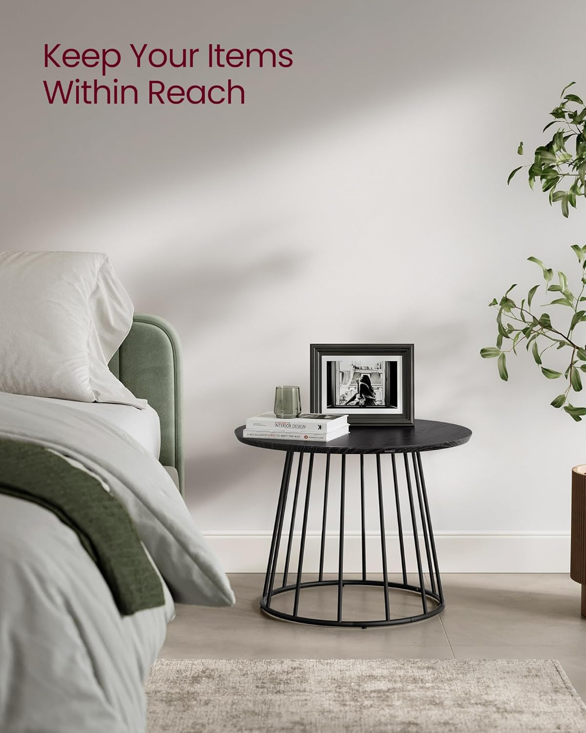 round Coffee Tables, Set of 2, Modern Circle Side Tables with Steel Frame, for Living Room, Bedroom, Ebony Black ULCT045B56
