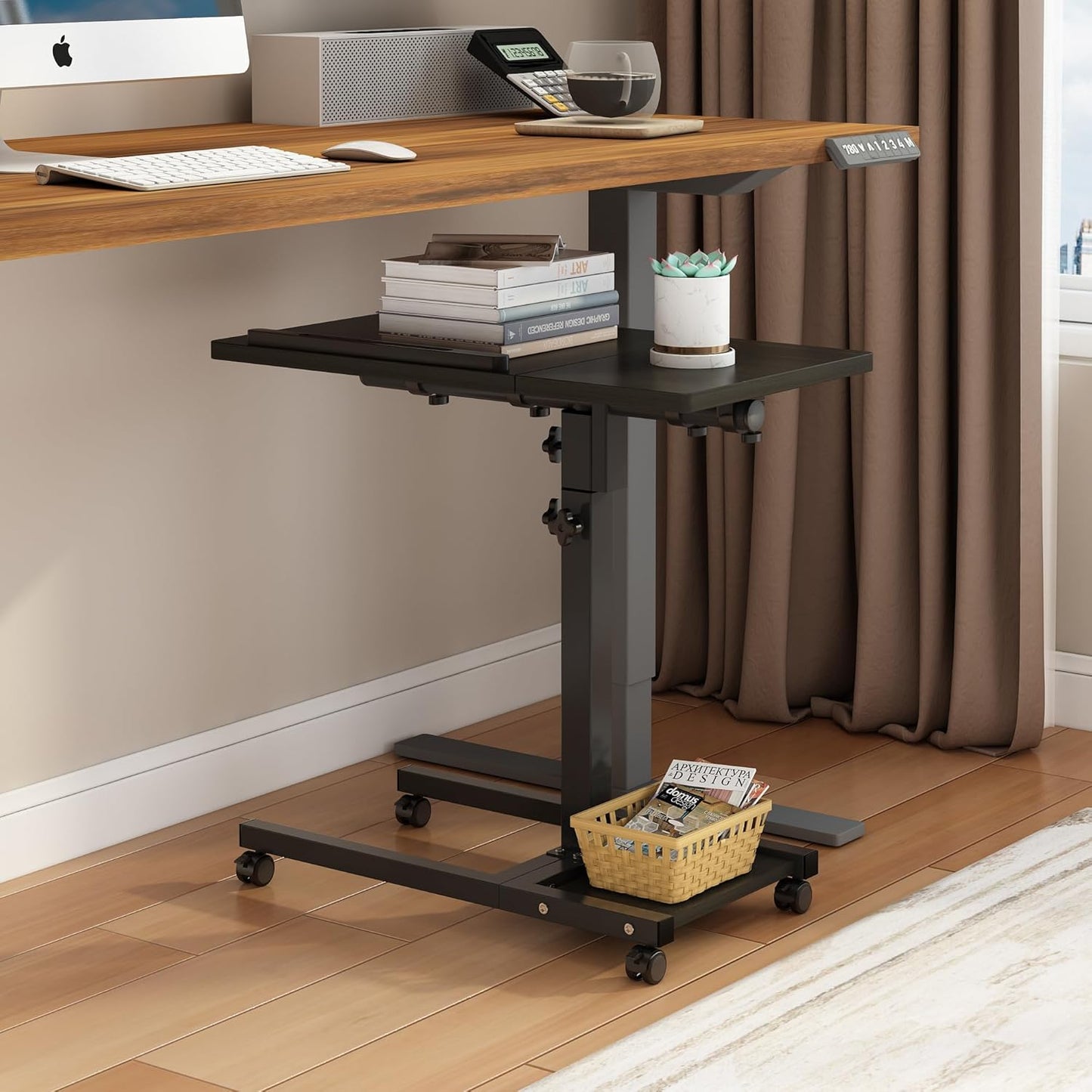 Mobile Adjustable Height Laptop Stand PC Portable Laptop Swivel Table Rolling Table with Wheels Caster and Mouse Pad (Dekuwood)