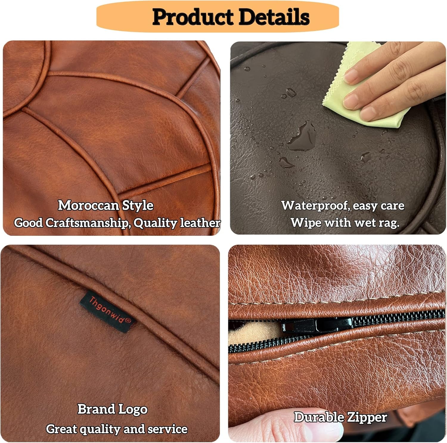 round Unstuffed Pouf Cover, Leather Foot Stool Ottoman with Storage, Bean Bag Floor Chair, Multi Functional Footrest for Living Room, Bedroom or Balcony (Brown)