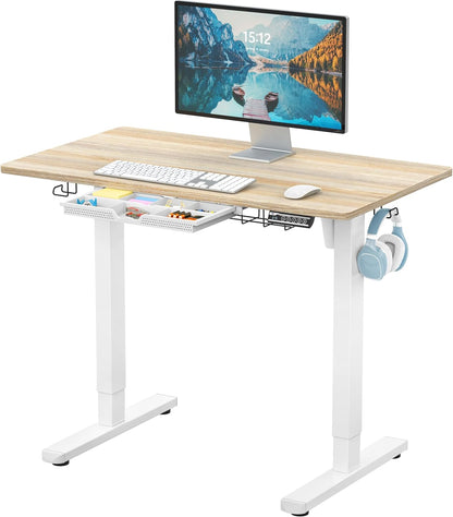 40-Inch Electric Height Adjustable Standing Desk with Drawer, Memory Preset and Cable Management Tray, Maple