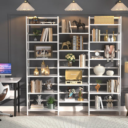 Bamboo Triple Wide Shallow Bookshelves and Bookcases, 6-Tier 6Ft Tall Bookshelf with 17 Open Display Shelves, Super Large Freestanding Book Shelf for Home Office, Bedroom, Living Room, White