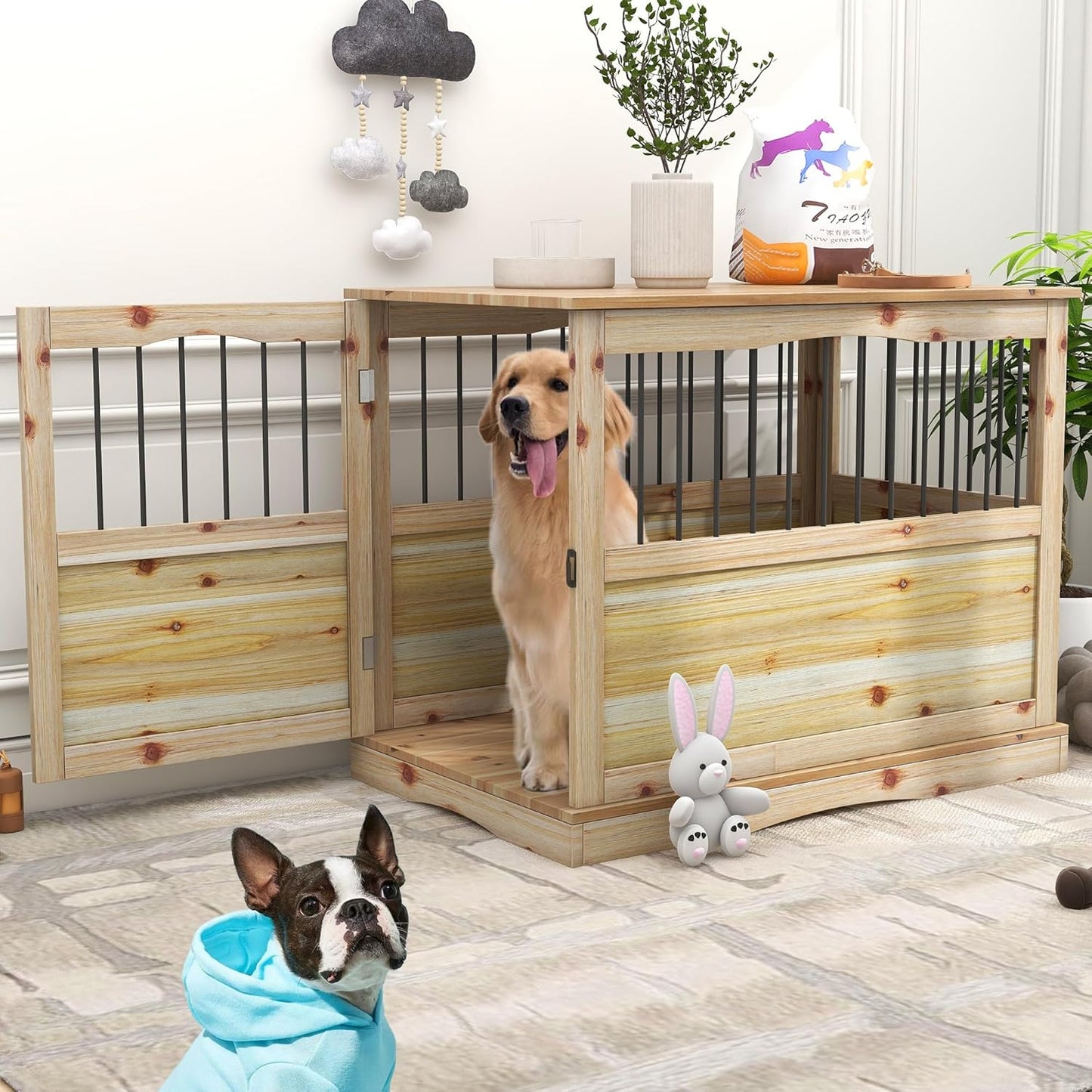 Solid Wood Dog Crates for Medium Dogs, Multifunctional Dog Kennel Furniture, Sufficient Space for Pets Dog Kennel Indoor, Medium Dog Crate Furniture with Reliable Metal Lock