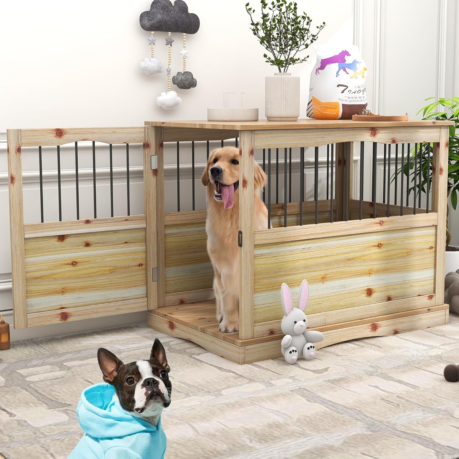 Solid Wood Dog Crates for Medium Dogs, Multifunctional Dog Kennel Furniture, Sufficient Space for Pets Dog Kennel Indoor, Medium Dog Crate Furniture with Reliable Metal Lock