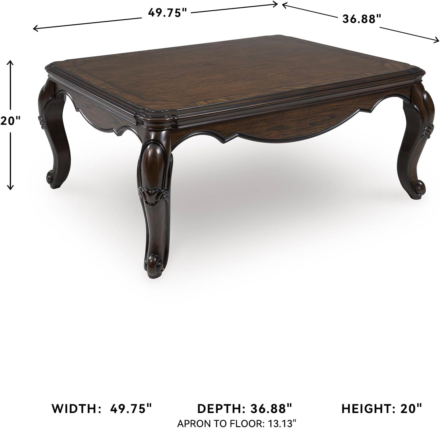 Maylee Classic Coffee Table with Cabriole Legs, Dark Brown