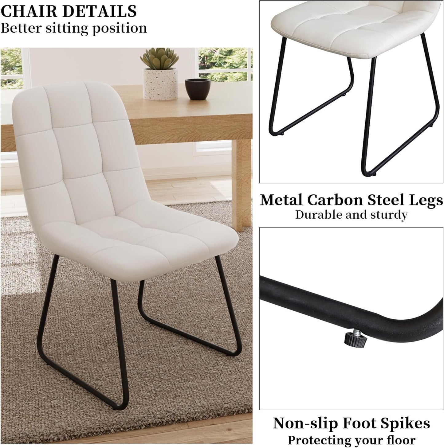 Dining Chairs Set of 2, Modern Kitchen Faux Leather Dining Room Chairs for Kitchen Living Dining Room (2 White)