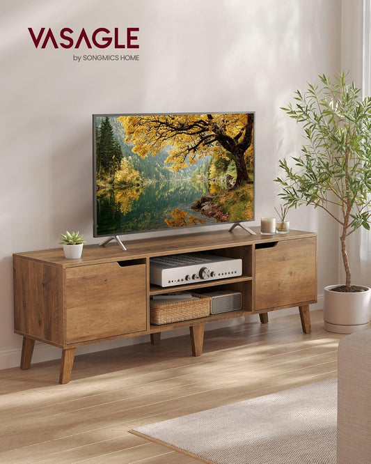 TV Stand for 65-Inch Tvs, Entertainment Center with Adjustable Shelf, 58-Inch Long Media Console Table, Transitional Style, for Living Room, Bedroom, Honey Brown ULTV556K01