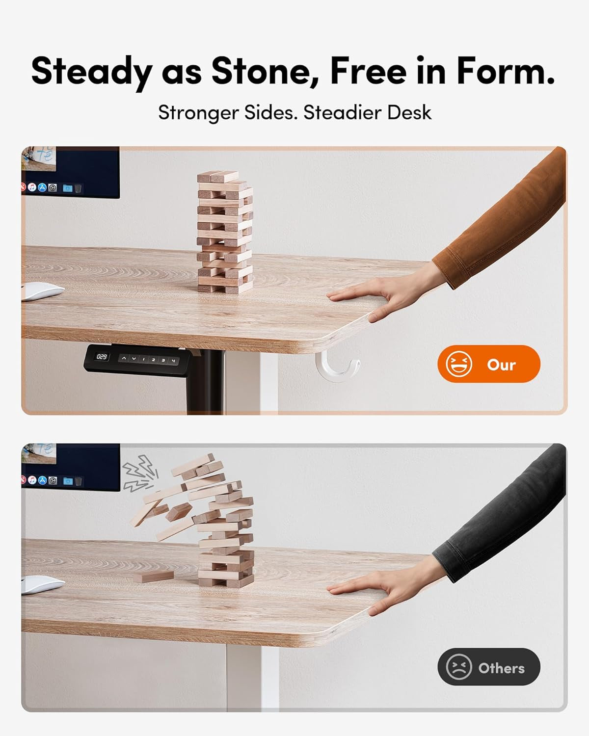 Standing Desk, 48 × 24 Inches Electric Height Adjustable, Sit and Stand Up, Computer Office Desk with Splice Board, White Frame/Maple TOP