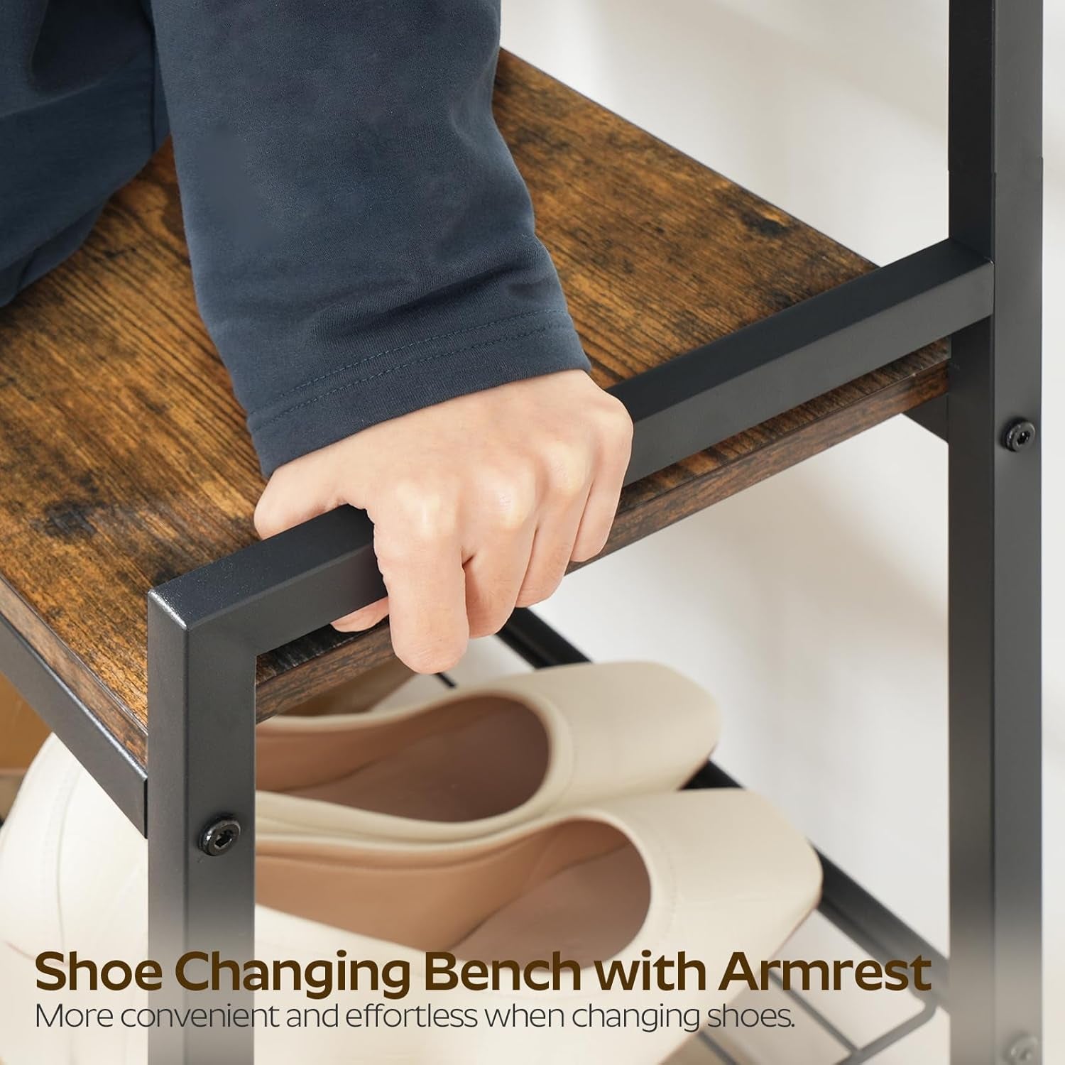 Hall Tree, Coat Rack with Shoe Bench, Entryway Bench with Shoe Storage, Multifunctional Entryway Storage Organizer, Metal Frame and 8 Movable Hooks, for Hallway, Rustic Brown MT01BR