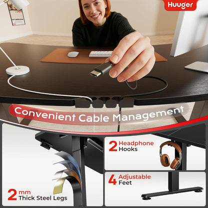 Electric Standing Desk with Power Outlets and USB-C Port, 47 X 24 Inch Height Adjustable Desk, Sit Stand Desk for Home Office, Computer & Gaming Desk with 4 Presets, Stable Steel Frame, Black