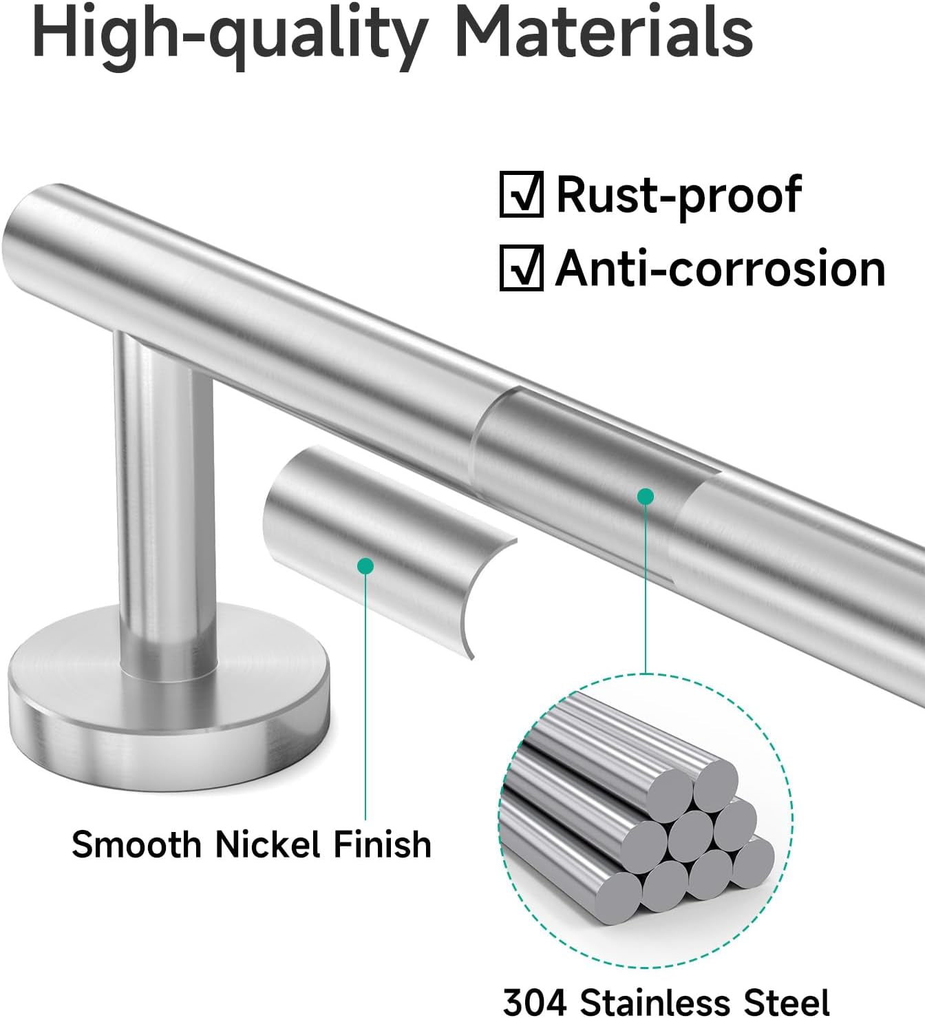 Brushed Nickel Towel Bar, 24-Inch Towel Rack for Bathroom Wall Mounted, Thicken SUS304 Stainless Steel Towel Rod Modern Home Decor (Total Length 26-Inch)