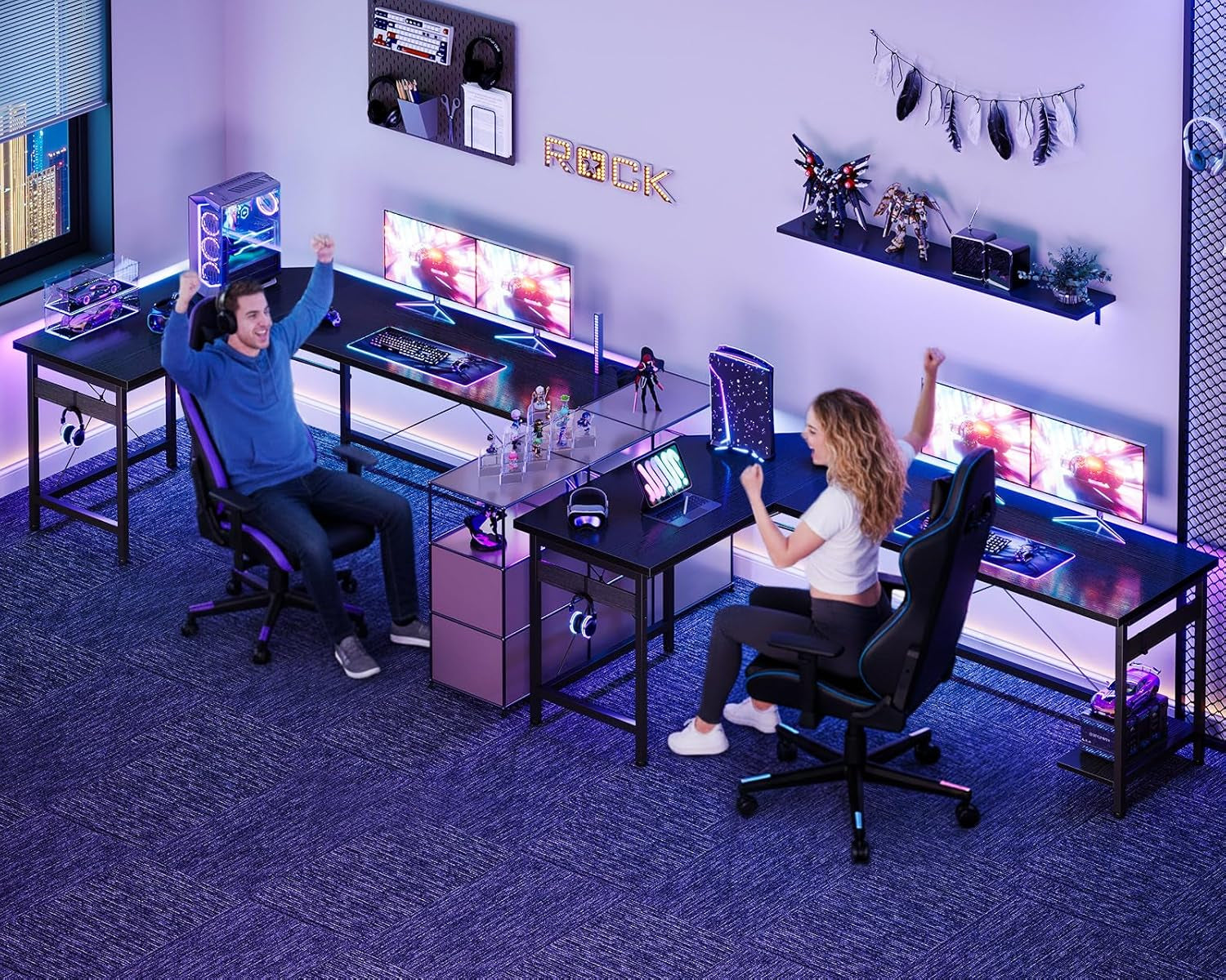 66" L Shaped Gaming Desk, Corner Computer Desk, Sturdy Home Office Computer Table, Writing Desk, Larger Gaming Desk Workstation, Black