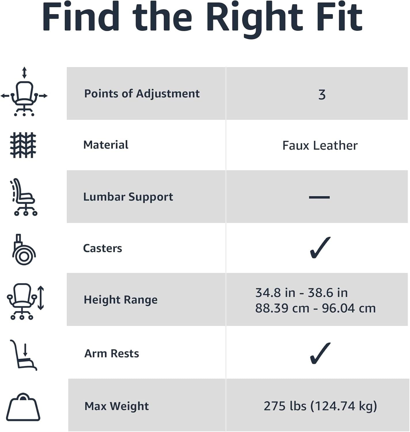 Office Computer Task Desk Chair with Padded Armrests, Mid-Back, Adjustable, 360 Swivel, Rolling, 275 Pound Capacity, 24.2"D X 24"W X 34.8"H, Black Faux Leather