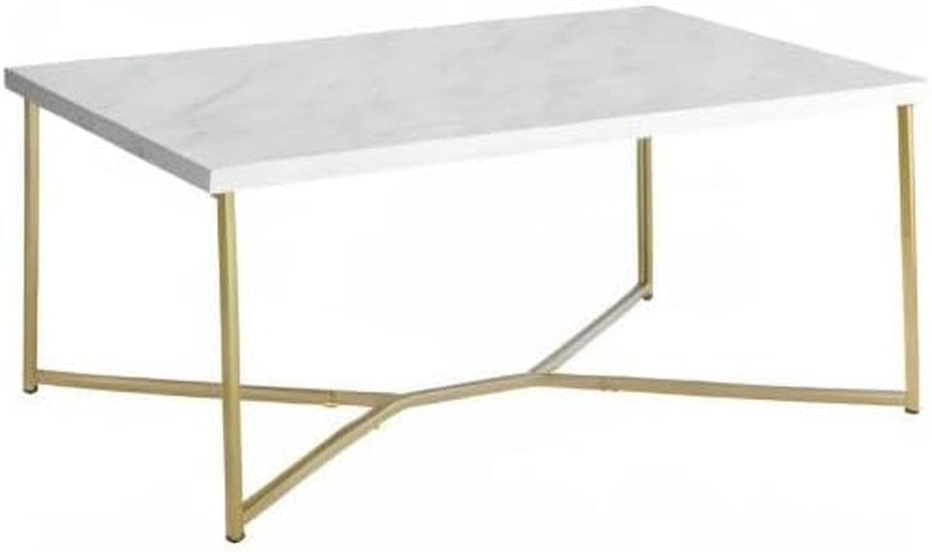 Mid Century Modern Marble Gold Rectangle Coffee Table Living Room Accent Ottoman Storage Shelf, 42 Inch, Marble and Gold