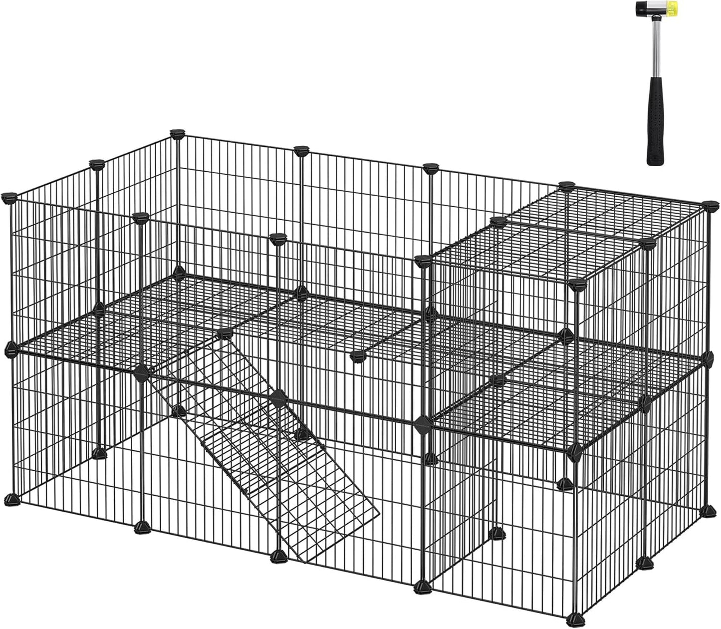 36 Panels Pet Playpen, Small Animal Playpen, Rabbit Guinea Pig Cage, Zip Ties Included, Metal Wire Apartment-Style Two-Story Pet Premium Villa for Bunnies Puppies,Indoor Use, Black ULPI002B01