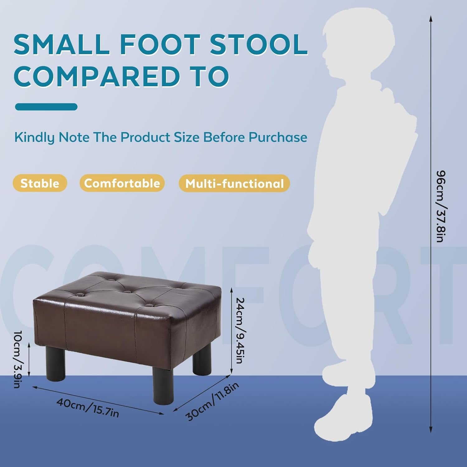 Small Foot Stool Ottoman, Faux Leather Footstool Ottoman Foot Rest for Couch, Rectangle Footstools and Ottomans Small for Living Room, Entryway and Bedroom (Brown)