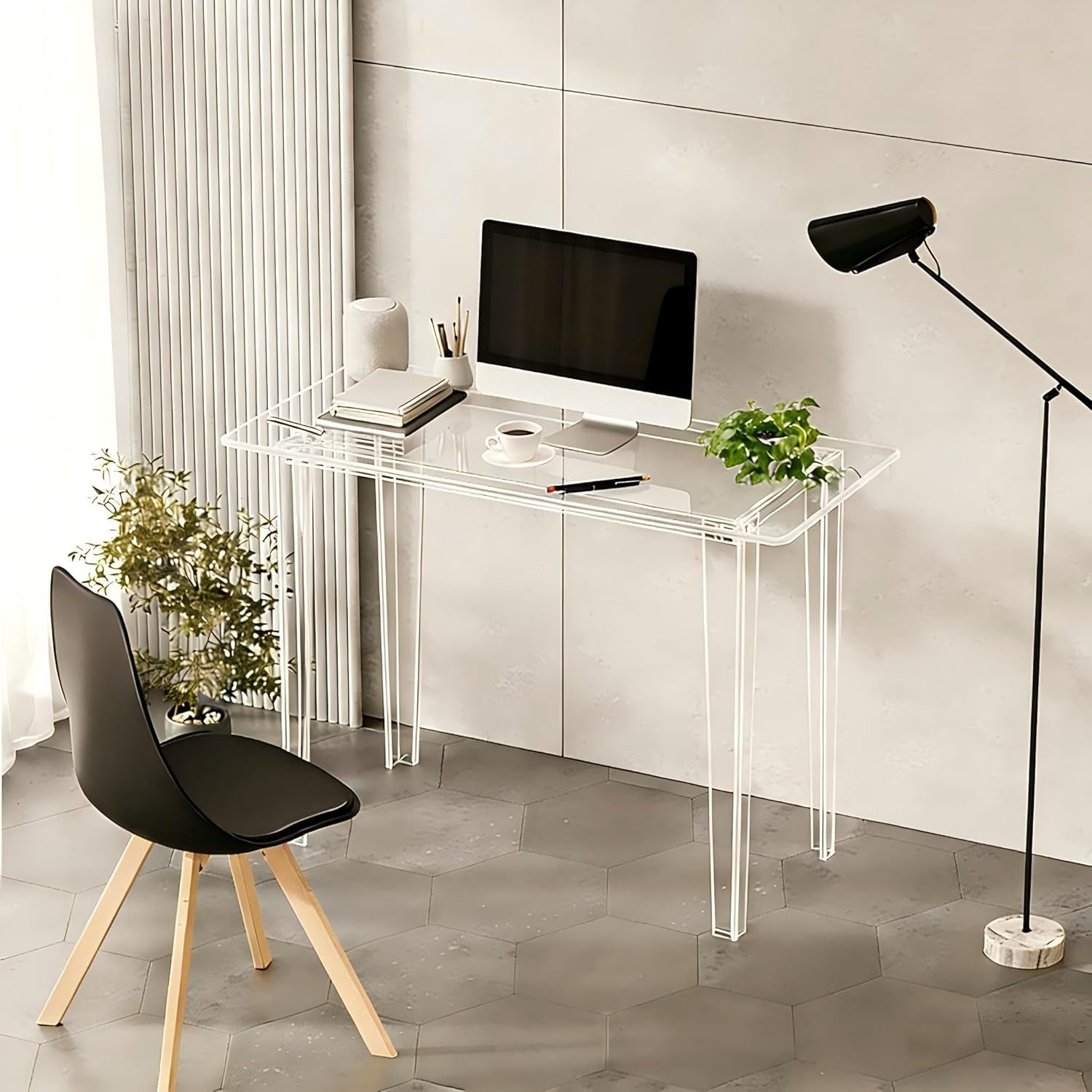 Acrylic Desk - Clear Acrylic Table, Modern Home Office Study Table, Extended Surface Multi-Purpose Console, Sturdy Lightweight Workstation for Small Spaces (Transparent-L)