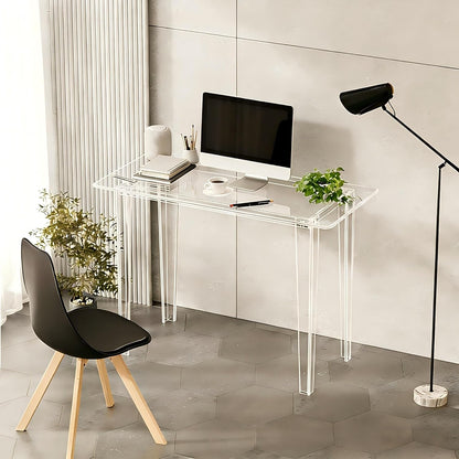 Acrylic Desk - Clear Acrylic Table, Modern Home Office Study Table, Extended Surface Multi-Purpose Console, Sturdy Lightweight Workstation for Small Spaces (Transparent-L)