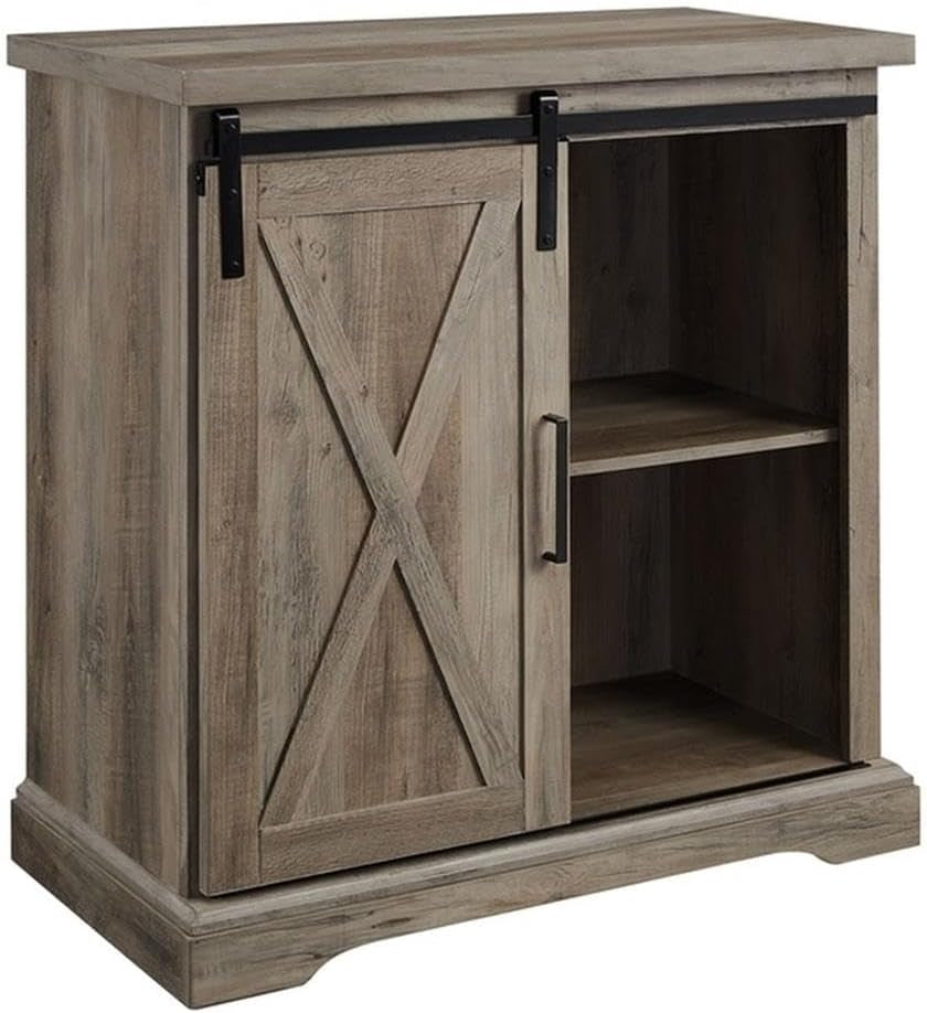 Abbey Modern Farmhouse Sliding X Barn Door Accent Console, 32 Inch, Grey Wash