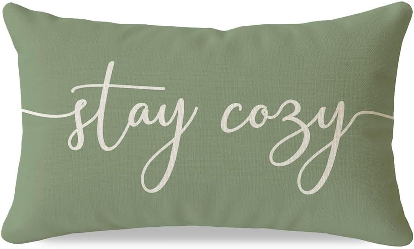 Stay Cozy Sage Green Pillow Cover 12X20 Inch, Lumbar Decorative Cushion Case for Sofa Couch or Bed, Rustic Farmhouse Home Decor for Living Room or Entryway Bench
