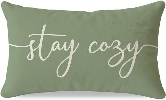 Stay Cozy Sage Green Pillow Cover 12X20 Inch, Lumbar Decorative Cushion Case for Sofa Couch or Bed, Rustic Farmhouse Home Decor for Living Room or Entryway Bench