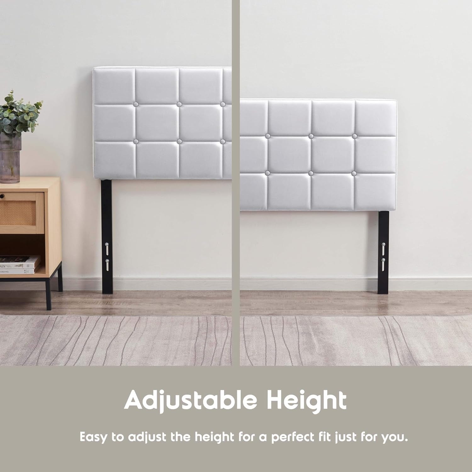 Twin Headboard Only, Button Tufted Headboards, Upholstered Bed Headboard, Wall Mounted, Adjustable Height 34”-42”, Modern Headboard Twin Size, White