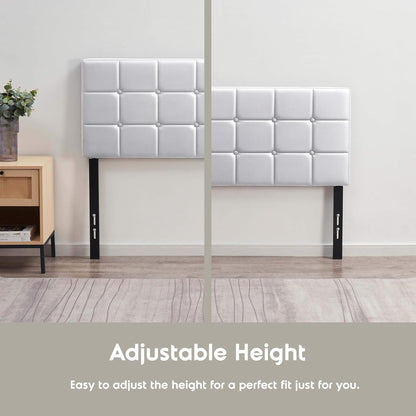 Twin Headboard Only, Button Tufted Headboards, Upholstered Bed Headboard, Wall Mounted, Adjustable Height 34”-42”, Modern Headboard Twin Size, White